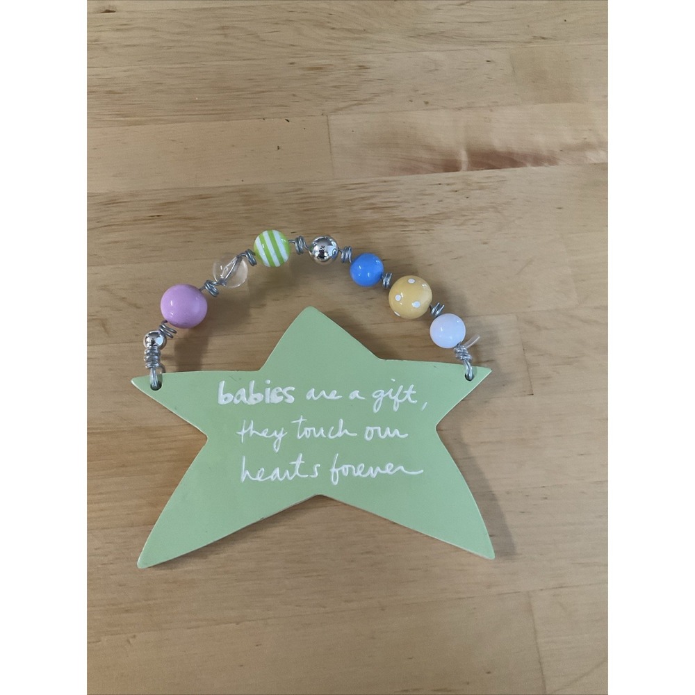 BABY PLAQUE "BABIES ARE A GIFT" LIGHT GREEN BY SANDRA MAGSAMEN STAR WITH BEADS